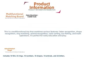 Detail list of 121 educational pieces including alphabet letters and magnetic fish