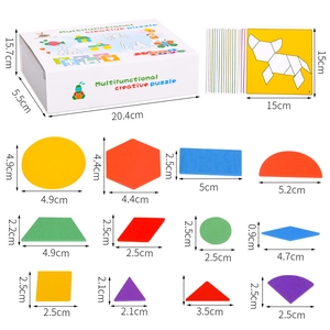 Creative 148pcs wooden magnetic geometric shape puzzle set with dimensions and storage box