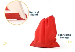 Vertical base stand and red cloth drawstring storage bag for wooden world map puzzle
