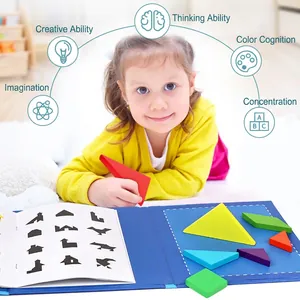 Colorful magnetic wooden tangram puzzle set for kids early education and brain development