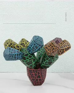 Macro detail of wooden cactus building blocks with colorful crackle pattern for kids