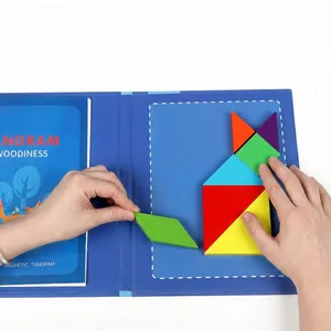 Educational colorful magnetic wooden tangram puzzle set for children's early learning