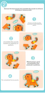 Step-by-step assembly of a colorful 3D wooden horse puzzle for early childhood learning