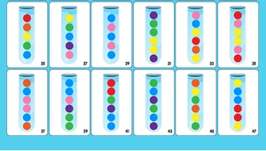 Logic training task cards for color sorting and sequencing in test tube game
