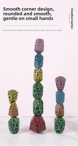 Macro view of colorful wooden balance stones with crackle texture and smooth edges