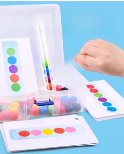 Macro view of logical thinking training kit with colorful wooden balls and test tubes
