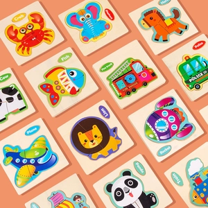3D Cartoon Animal Vehicle Wooden Jigsaw Puzzle Educational Early Learning Toy For Kids Toddlers Multicolor Building Kit