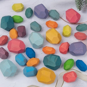 Colorful wooden balancing stones set, handcrafted stacking blocks for educational toy