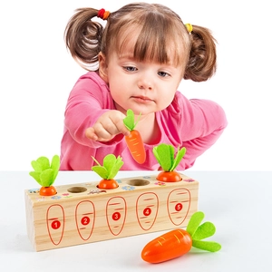 Montessori Wooden Carrot Pulling Toy For Toddlers Number Size Sorting Matching Game Hand Eye Coordination Educational Toy