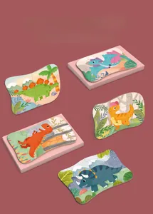 Detail view of dinosaur progressive puzzles showing 4 to 12 piece sets for early learning