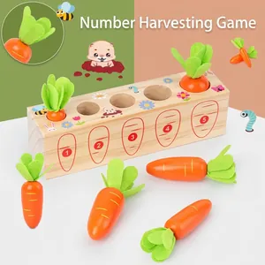 Wooden carrot harvest toy with numbers for kids early learning and motor skills