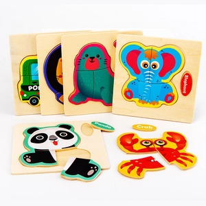 3D wooden animal and vehicle puzzles for early education with thick easy-grasp pieces
