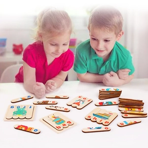 Wooden letter matching puzzle with cartoon graphics and English words for kids