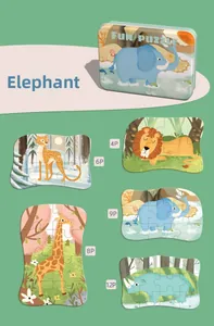 Detail of 5-in-1 progressive animal puzzles with metal storage box and varying difficulty