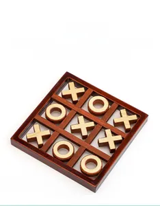 Macro shot of premium pine wood Tic-Tac-Toe game board and smooth X and O pieces