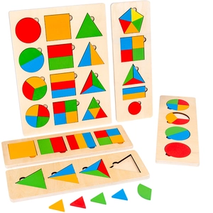 Montessori wooden geometric shape fraction puzzles for early childhood education and learning