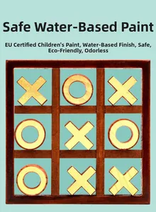 Macro shot of wooden Tic-Tac-Toe game board with eco-friendly non-toxic finish for kids