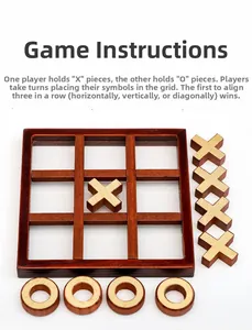 Detailed view of the wooden Tic-Tac-Toe board game with polished X and O pieces