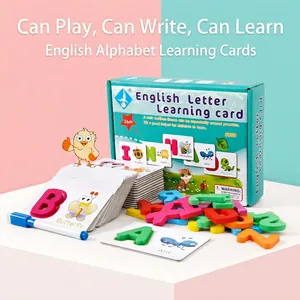 Jeu de Cartes d'Apprentissage de l'Alphabet en Bois pour Enfants Reconnaissance des Lettres Anglaises et Pratique de l'Écriture