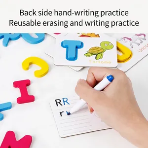Cartes d'apprentissage alphabet avec lettres en bois et stylo d'écriture réutilisable enfant
