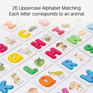 Cartes de puzzle alphabet animaux éducatives avec lettres 3D en bois colorées pour enfants