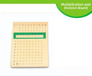 Overhead view of Montessori wooden multiplication and division board with number slots