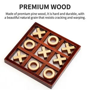 Handcrafted wooden Tic-Tac-Toe game set made of premium pine wood for kids and family