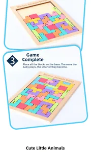 Close-up of wooden animal tetris pieces in various bright colors for educational kids' play