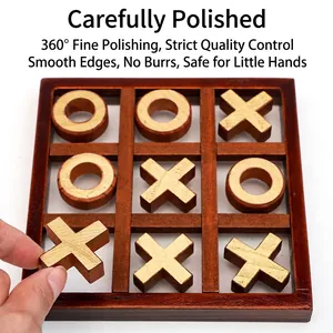 Handcrafted wooden Tic-Tac-Toe board game with smooth polished X and O pieces