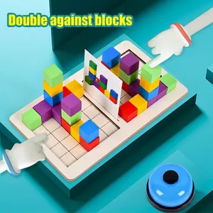 Educational wooden Tetris puzzle blocks with competition bell for kids interactive play