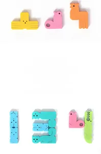 Detail of colorful wooden animal blocks forming numbers 1 to 4 for early child education