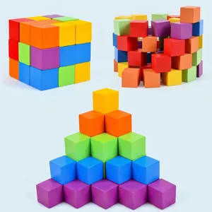 Colorful wooden tetris puzzle blocks for kids featuring various building shapes and structures