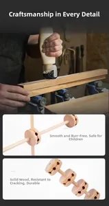 Close-up of polished solid wood connectors and rods for DIY building tent construction