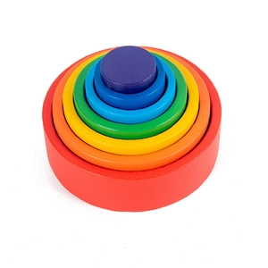 Colorful 7-tier wooden rainbow stacking tower toy for children educational development