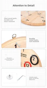 Detailed view of the solid wood ring toss board showing metal hooks and durable texture