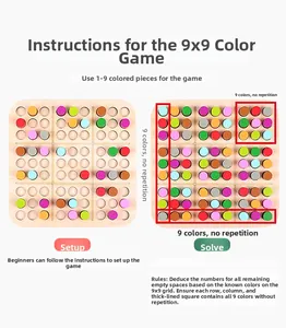 Wooden 9x9 sudoku board showing puzzle setup and solution with colorful cylinder pegs