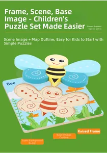Vue détaillée du puzzle d'abeille en bois avec sa plaque de base pour l'éveil de l'enfant