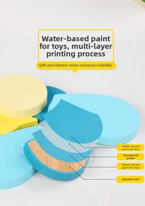 Détail des couches de puzzle en bois montrant la peinture à l'eau et le noyau en bois naturel