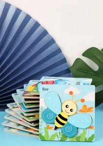 Détail de puzzles 3D en bois pour enfants avec motifs d'animaux pour l'éveil éducatif