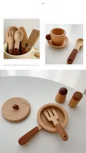 Detail of premium solid wood kitchen play set with smooth textures and safe rounded edges