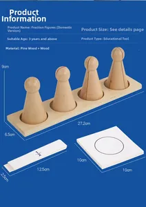 Détails des blocs de fractions en bois avec figurines et cartes éducatives de maths