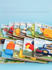 Détail de puzzles 3D en bois pour enfants avec motifs d'animaux et bords arrondis