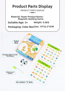 Magnetic spelling game set with 30 cards and letter sheets for preschool learning