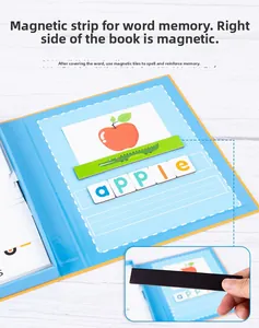 Macro view of magnetic spelling board showing apple word formation with alphabet tiles