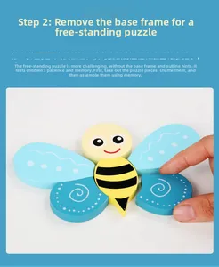 Détail du puzzle abeille bois étape 2 montrant l'assemblage sans cadre pour la mémoire