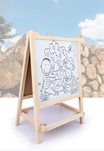Macro detail of wooden 2-in-1 easel showing double-sided magnetic drawing board