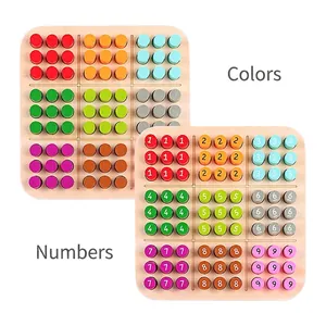 Wooden Sudoku board game with colorful double-sided number blocks for kids logic training