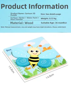 Détail du puzzle en bois abeille de 14,8 cm avec dimensions et finition peinture à l'eau