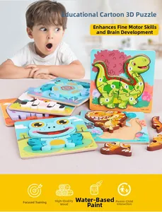 Détails macro de puzzles 3D en bois pour enfants avec animaux et textures lisses