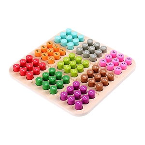 Sudoku logic game for kids featuring wooden base and colorful numbered cylinders 1 to 9